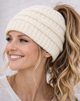 WHITE Ponytail Beanie