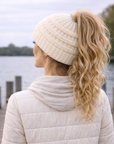 WHITE Ponytail Beanie