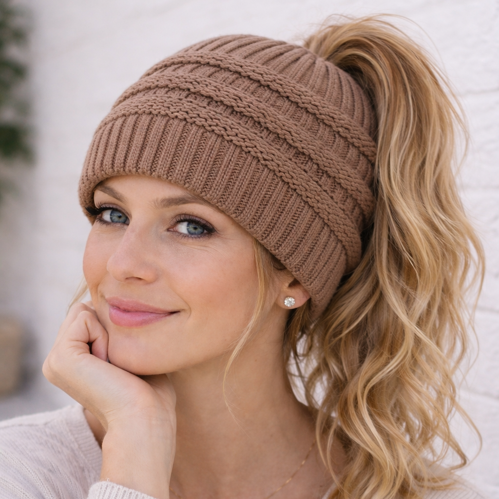 TAUPE Ponytail Beanie