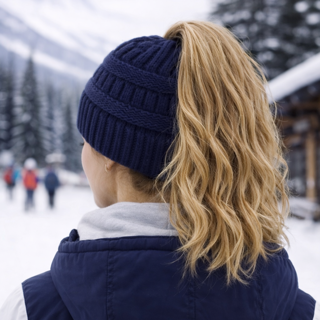 NAVY Ponytail Beanie