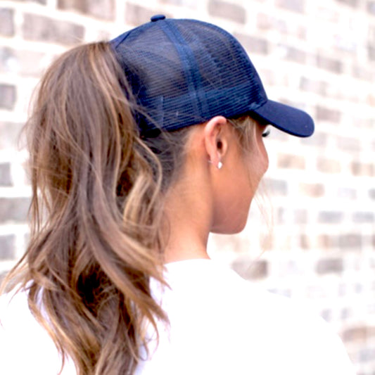 NAVY Plain Ponytail Cap