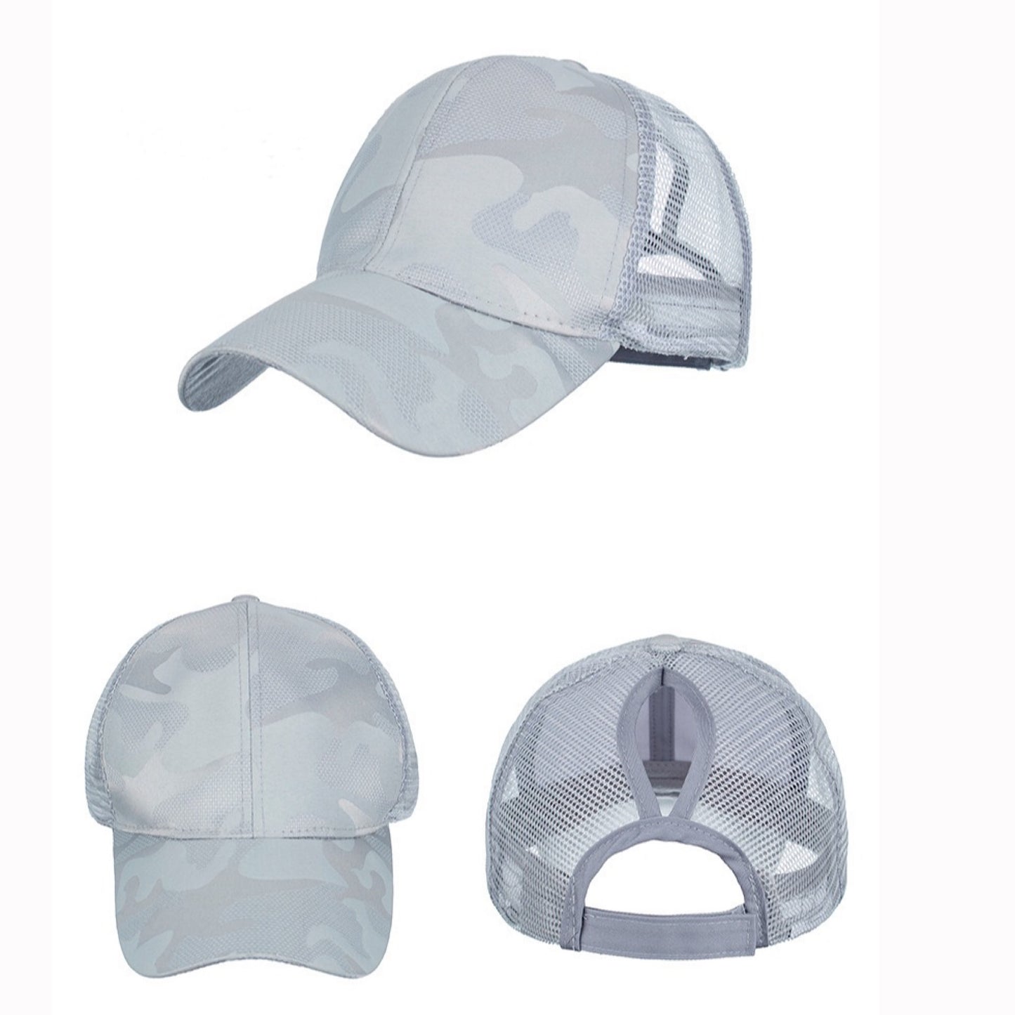 Grey Camo Plain Ponytail Cap