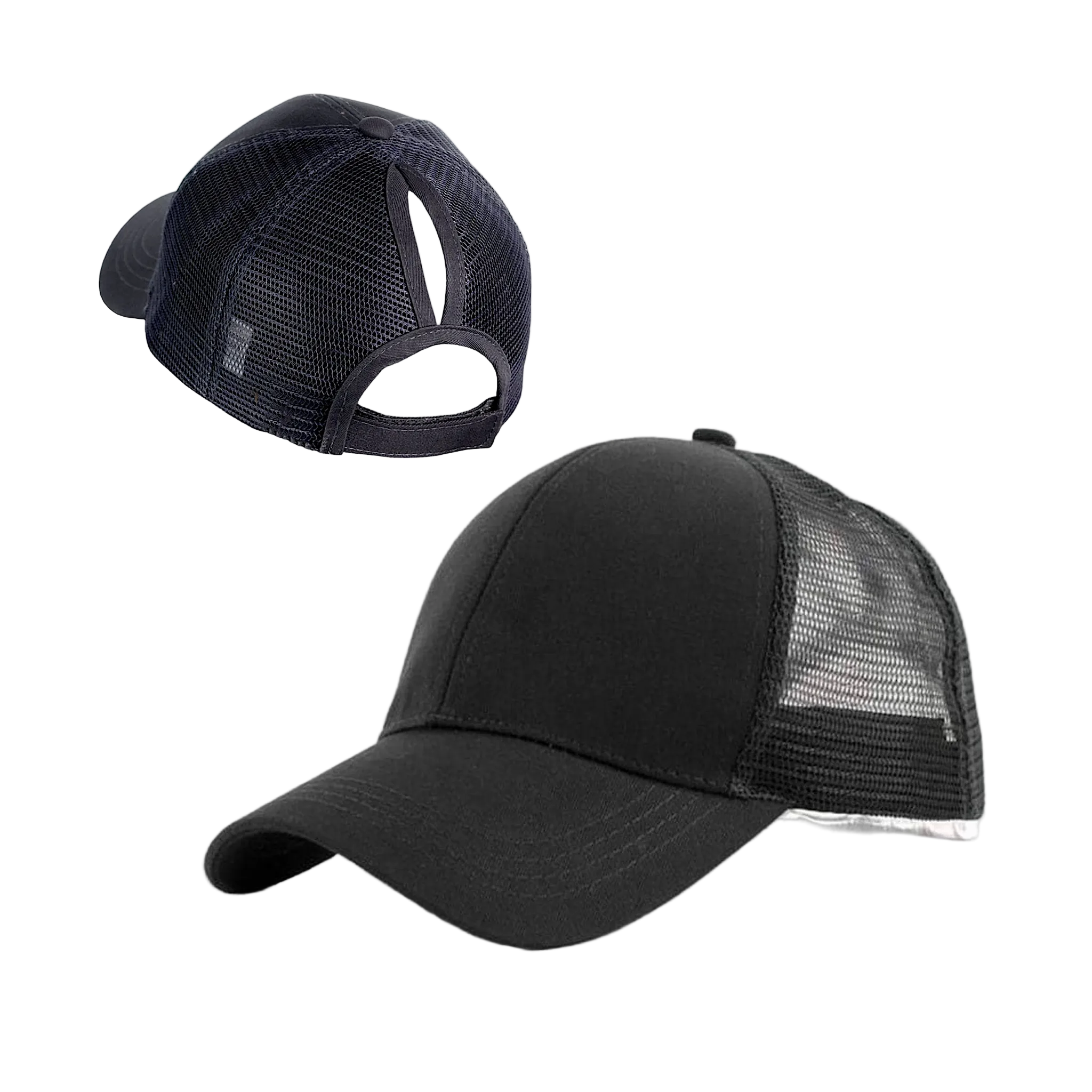 BLACK Plain Ponytail Cap