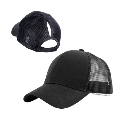 BLACK Plain Ponytail Cap