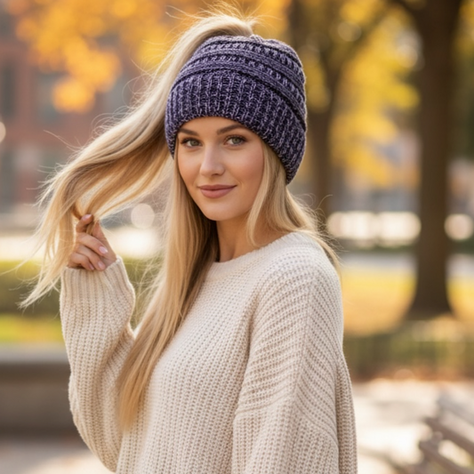 PURPLE Ponytail Beanie