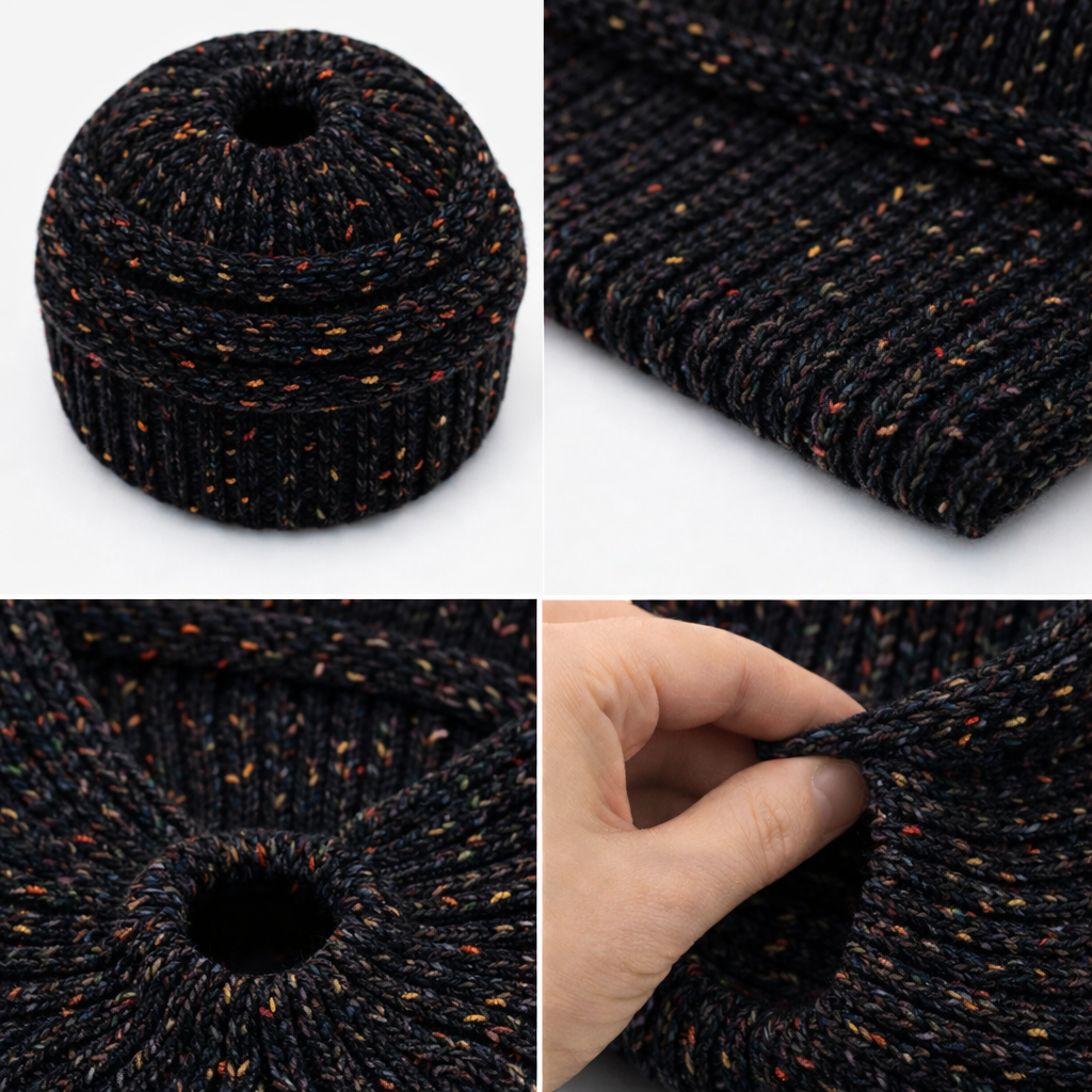 BLACK CONFETTI Ponytail Beanie