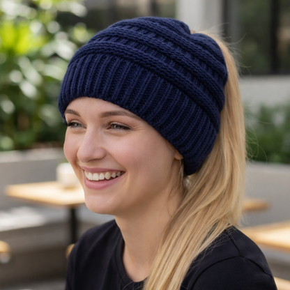 NAVY Ponytail Beanie