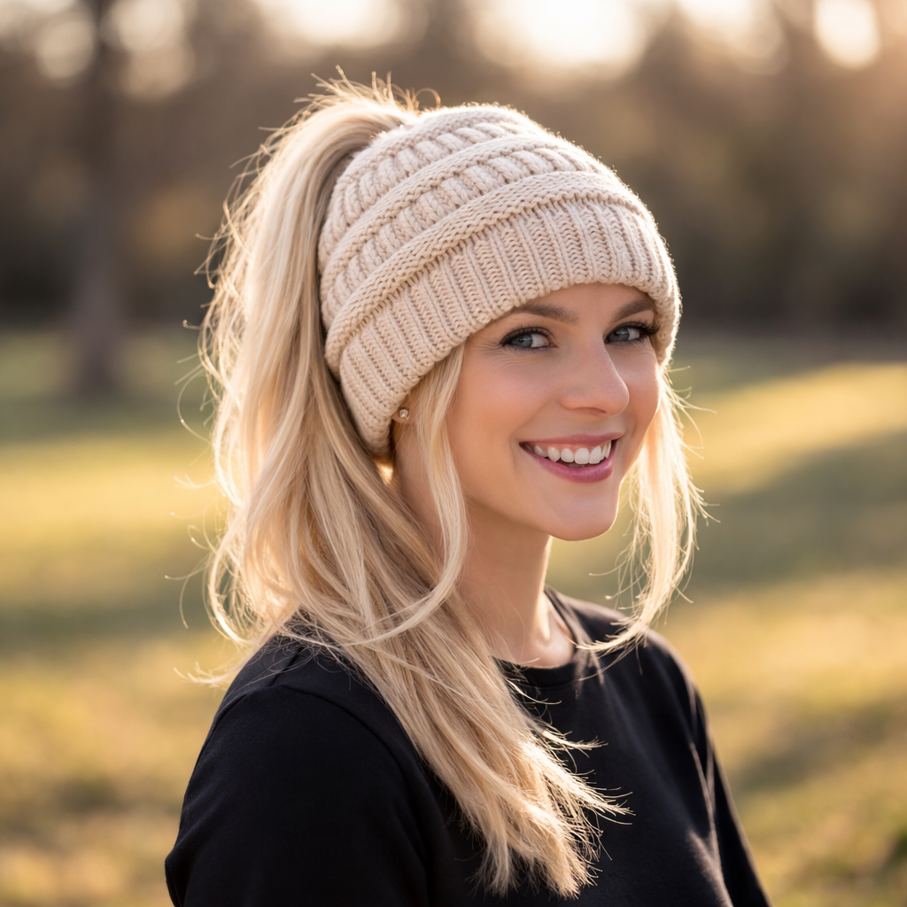 BEIGE Ponytail Beanie