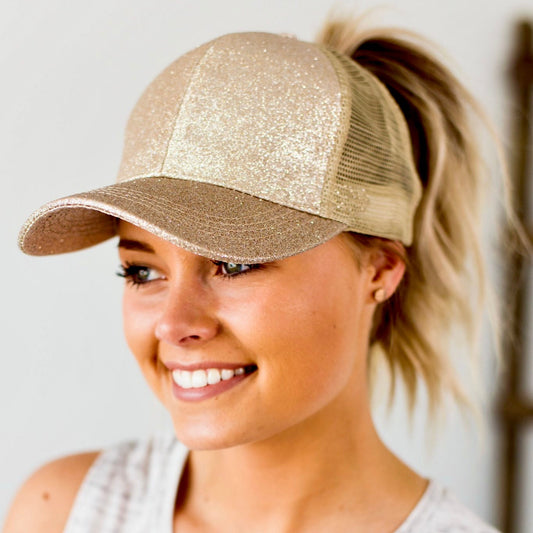 GOLD Glitter Ponytail Cap