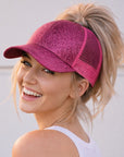 ELECTRIC PINK Glitter Ponytail Cap
