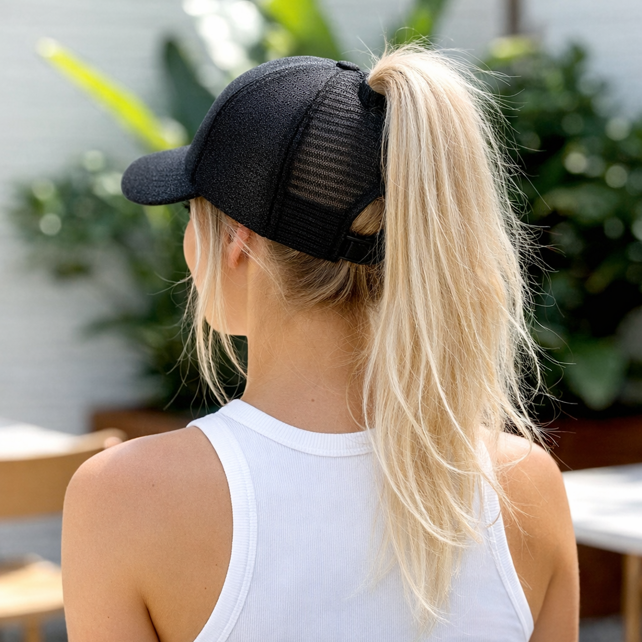 BLACK Glitter Ponytail Cap