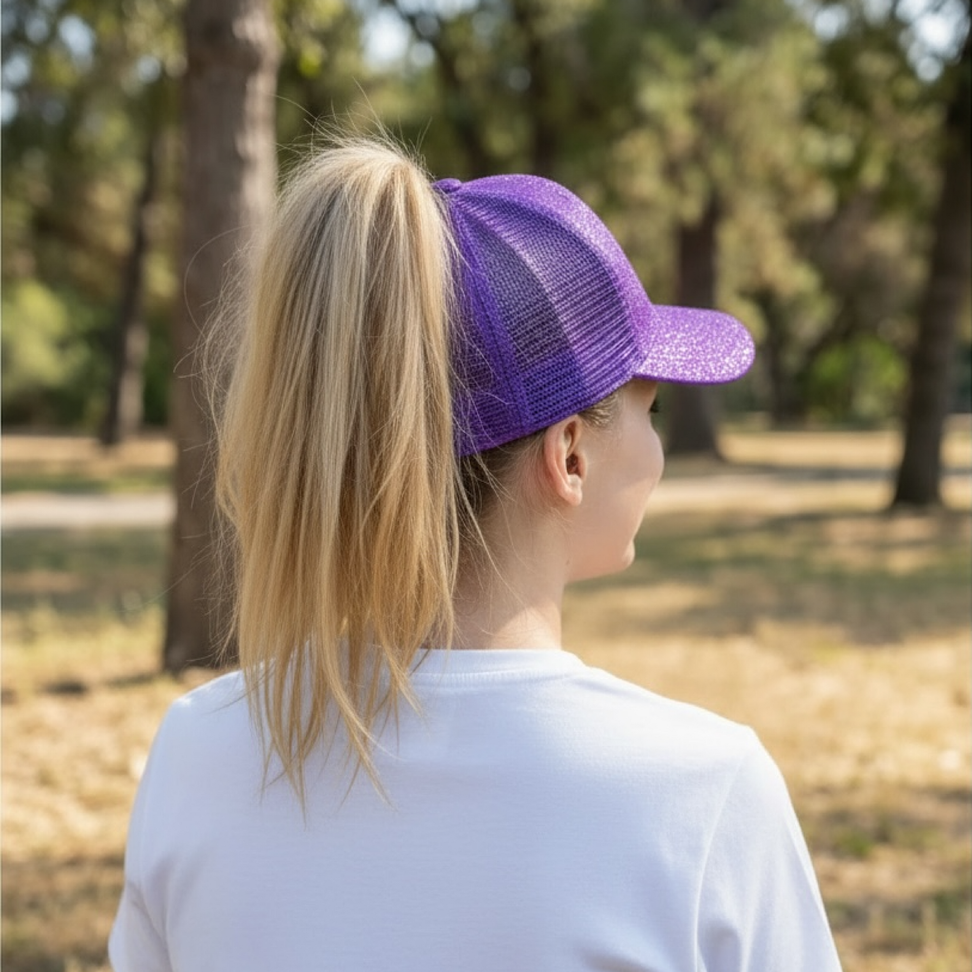 PURPLE Glitter Ponytail Cap