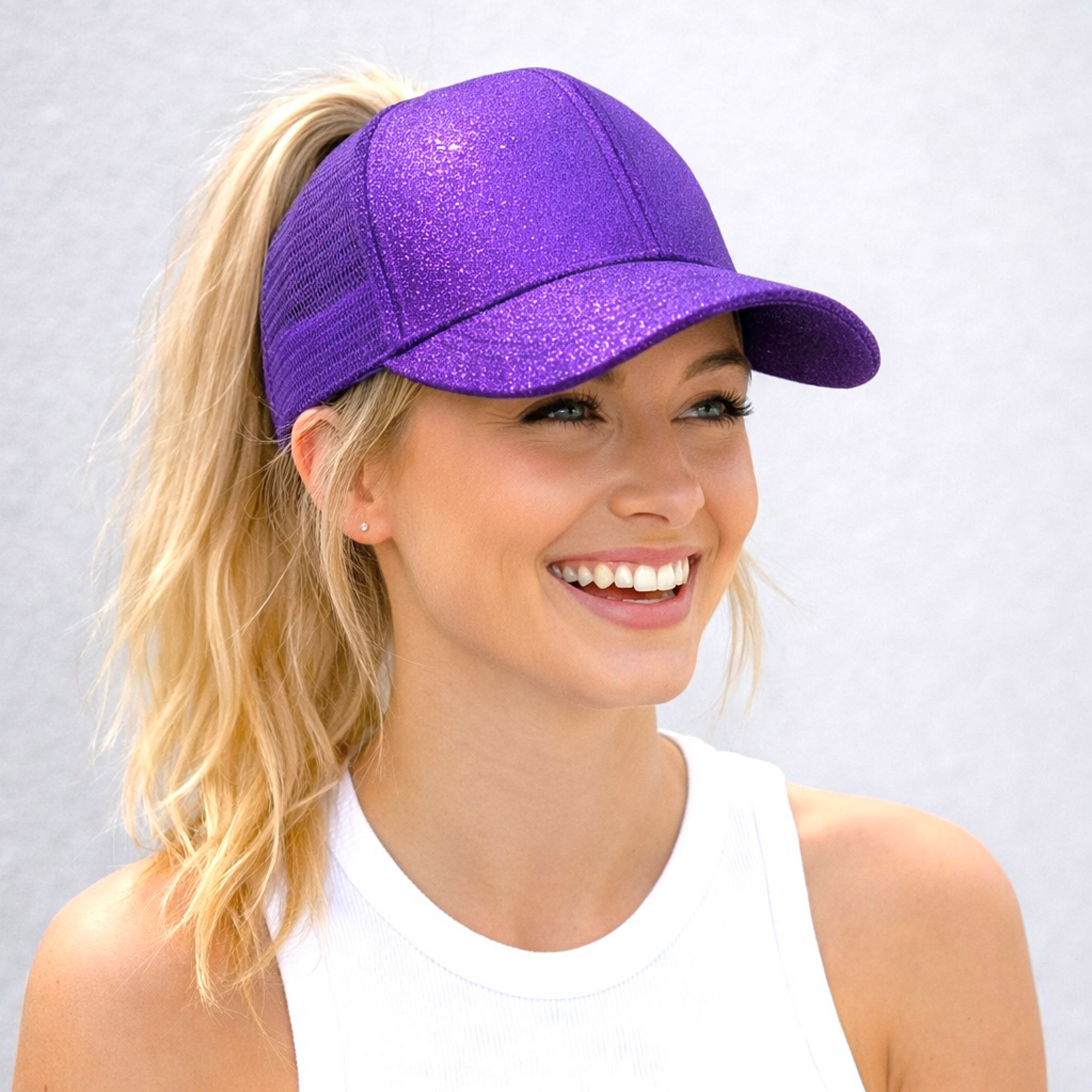 PURPLE Glitter Ponytail Cap