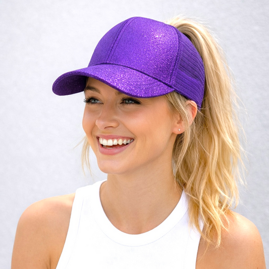 PURPLE Glitter Ponytail Cap