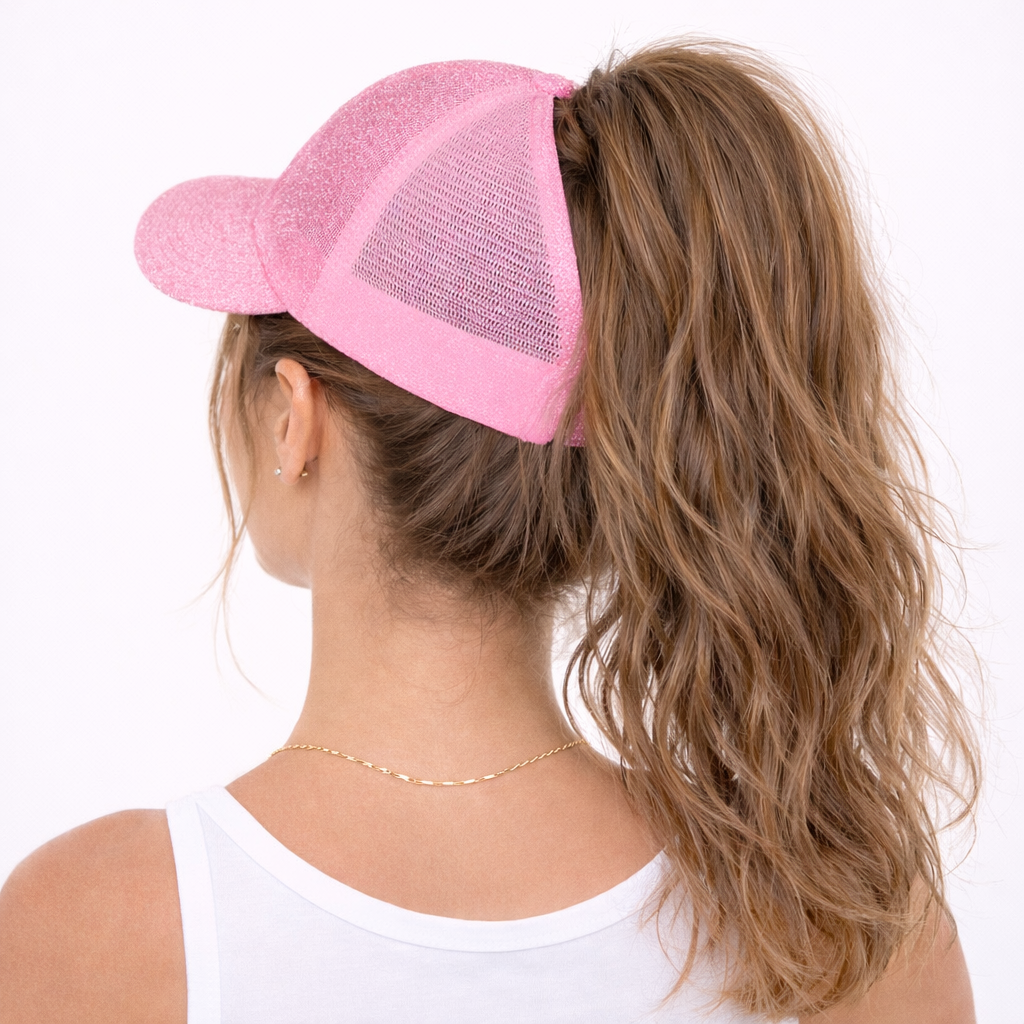 PINK Glitter Ponytail Cap
