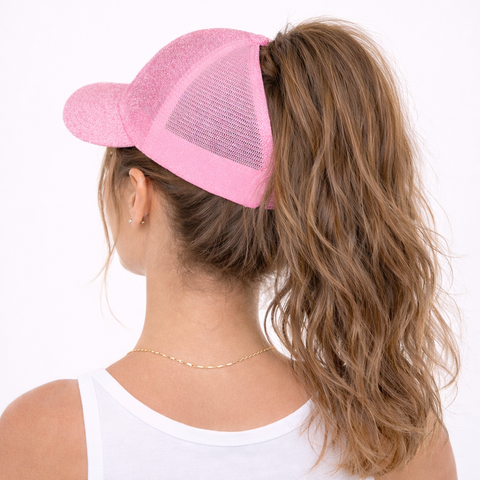 PINK Glitter Ponytail Cap