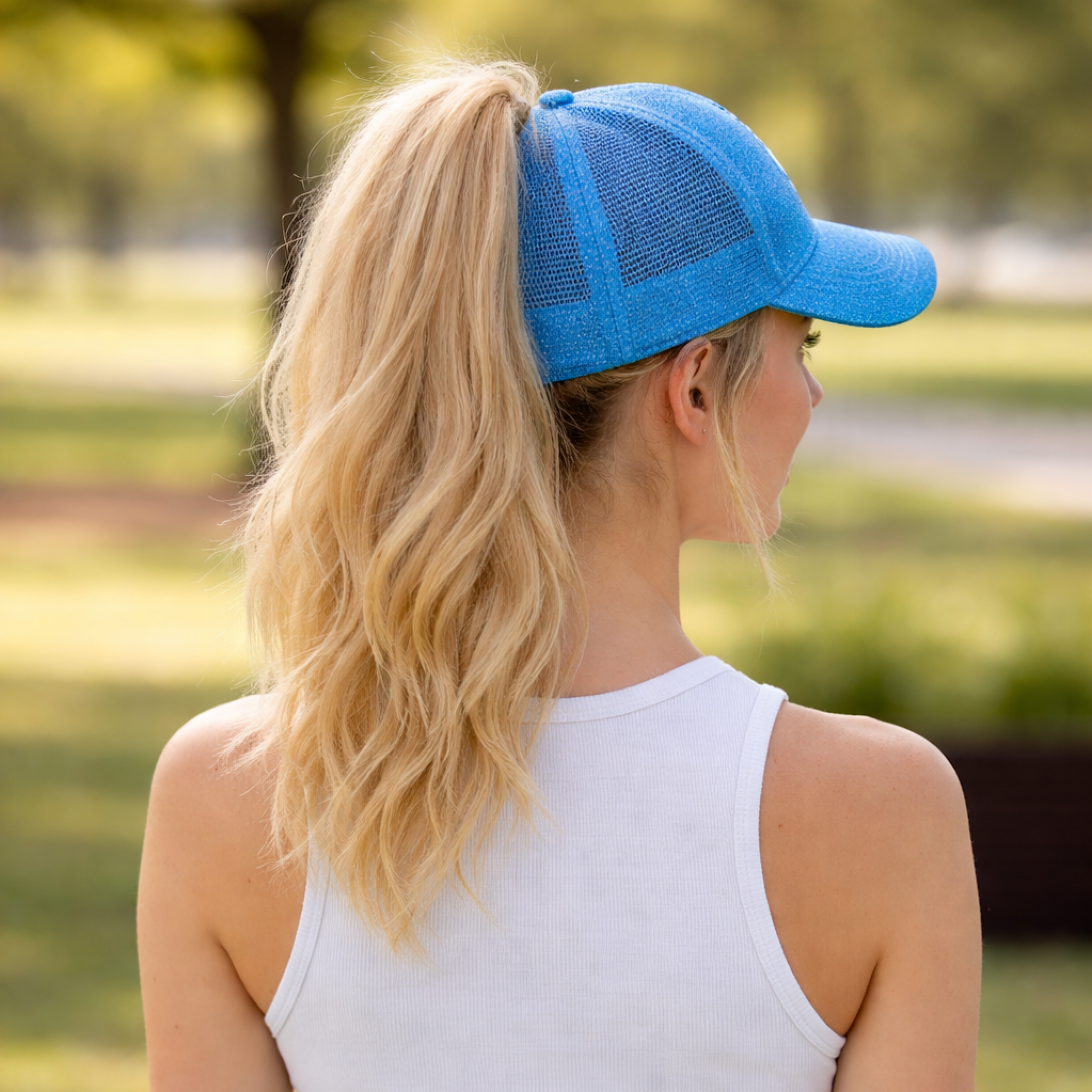 ELECTRIC BLUE Glitter Ponytail Cap