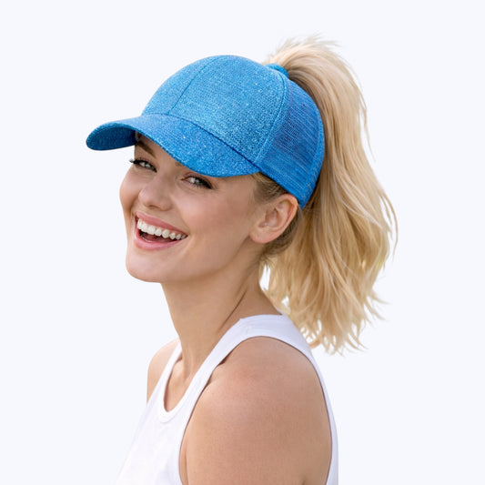 ELECTRIC BLUE Glitter Ponytail Cap