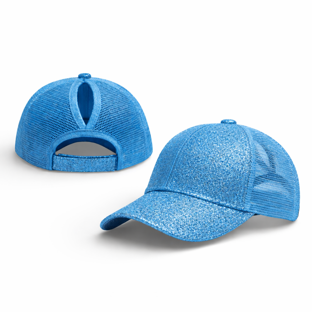 ELECTRIC BLUE Glitter Ponytail Cap