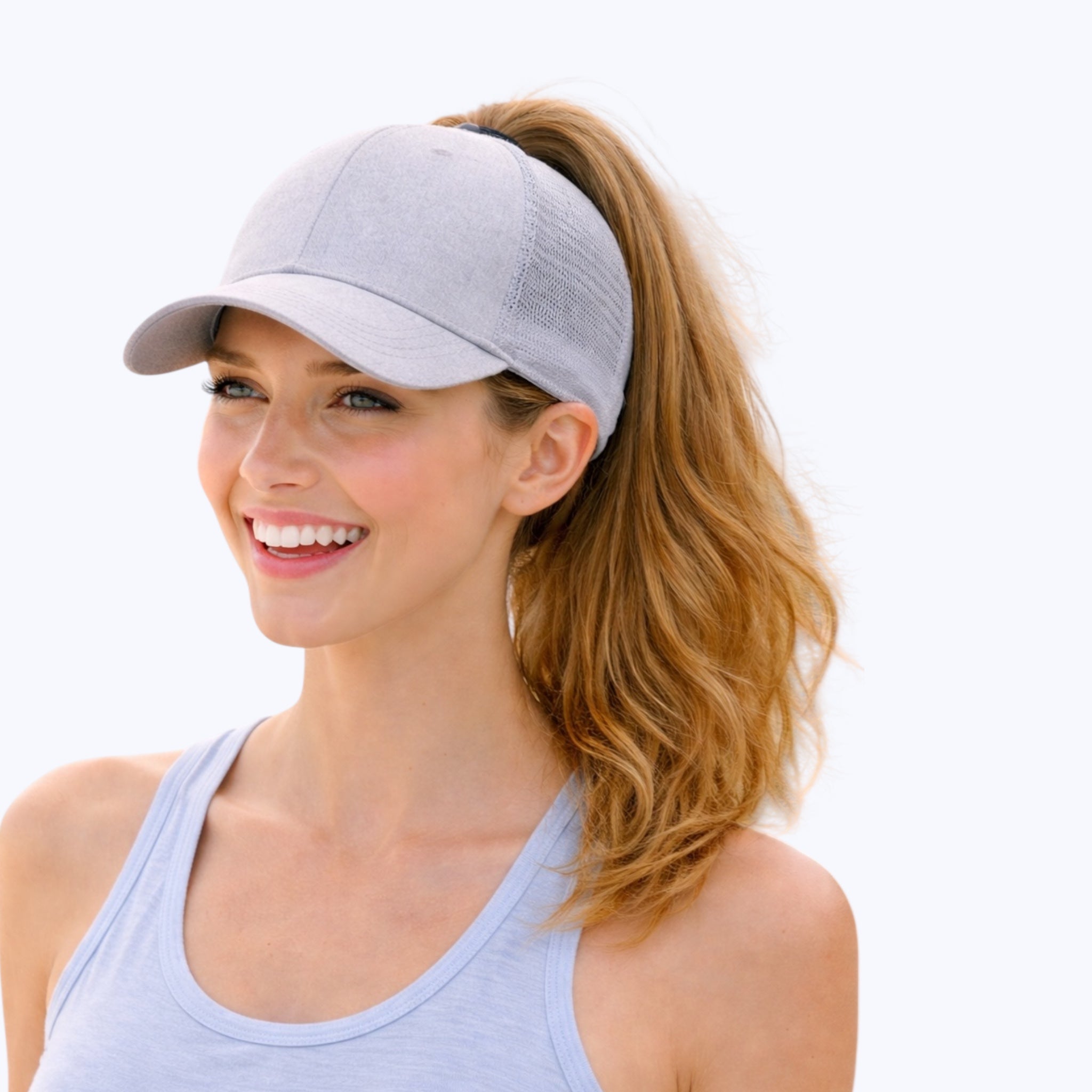 Grey Plain Ponytail Cap