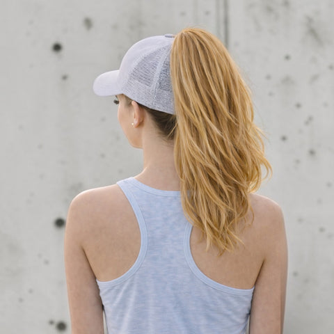 Grey Plain Ponytail Cap