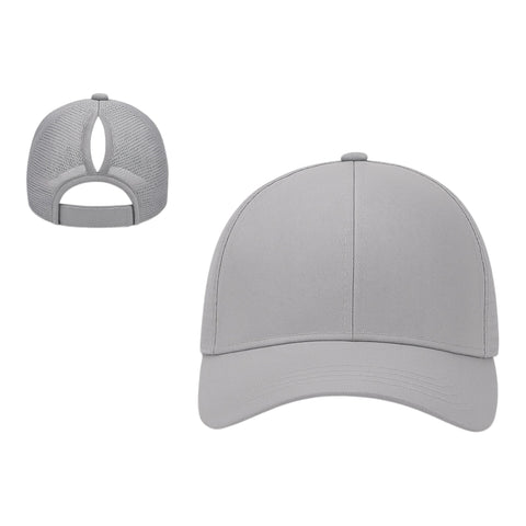 Grey Plain Ponytail Cap