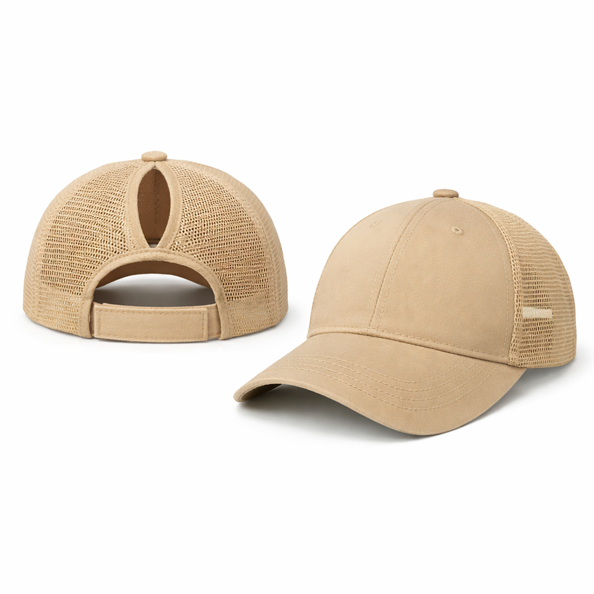 BEIGE Plain Ponytail Cap