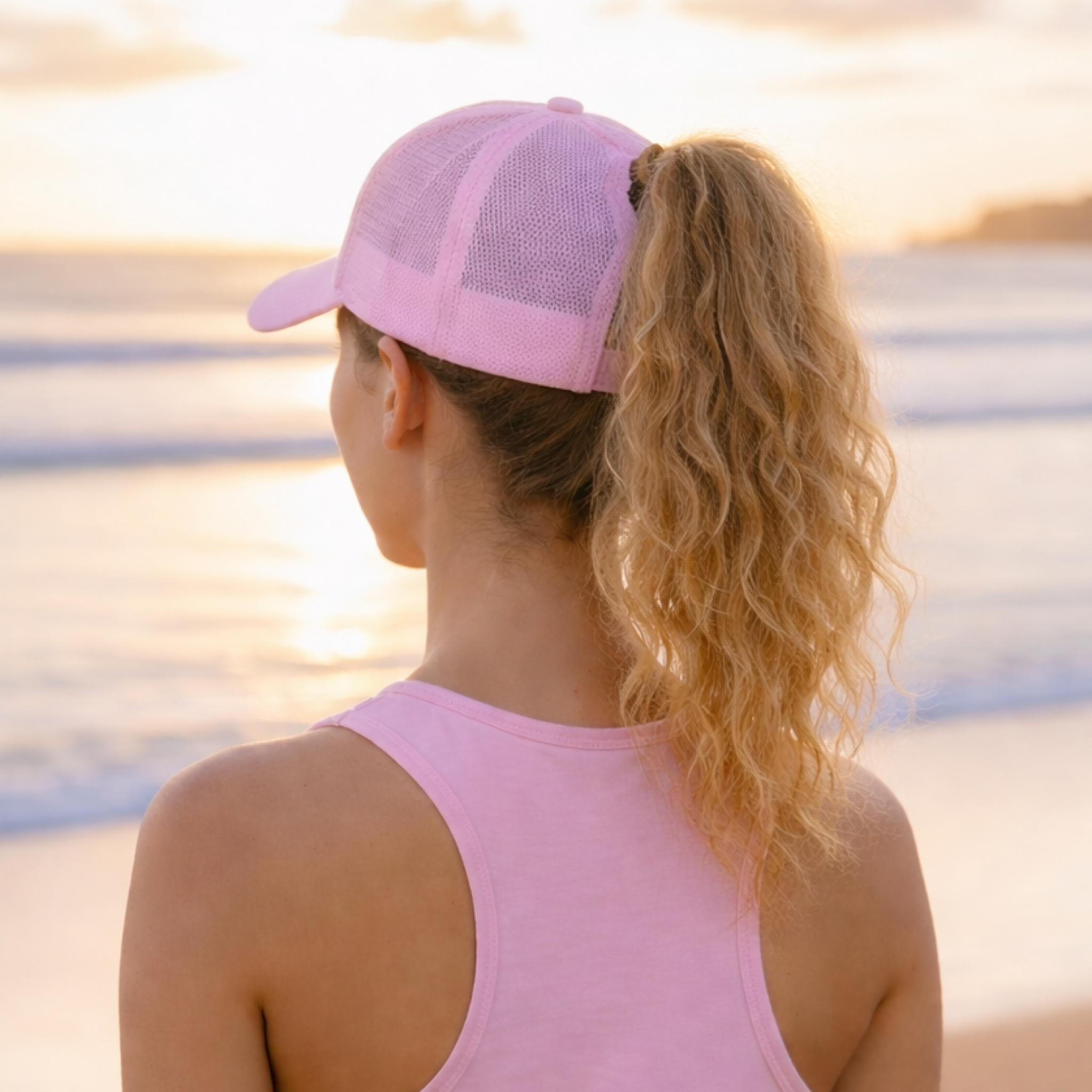 PINK Plain Ponytail Cap