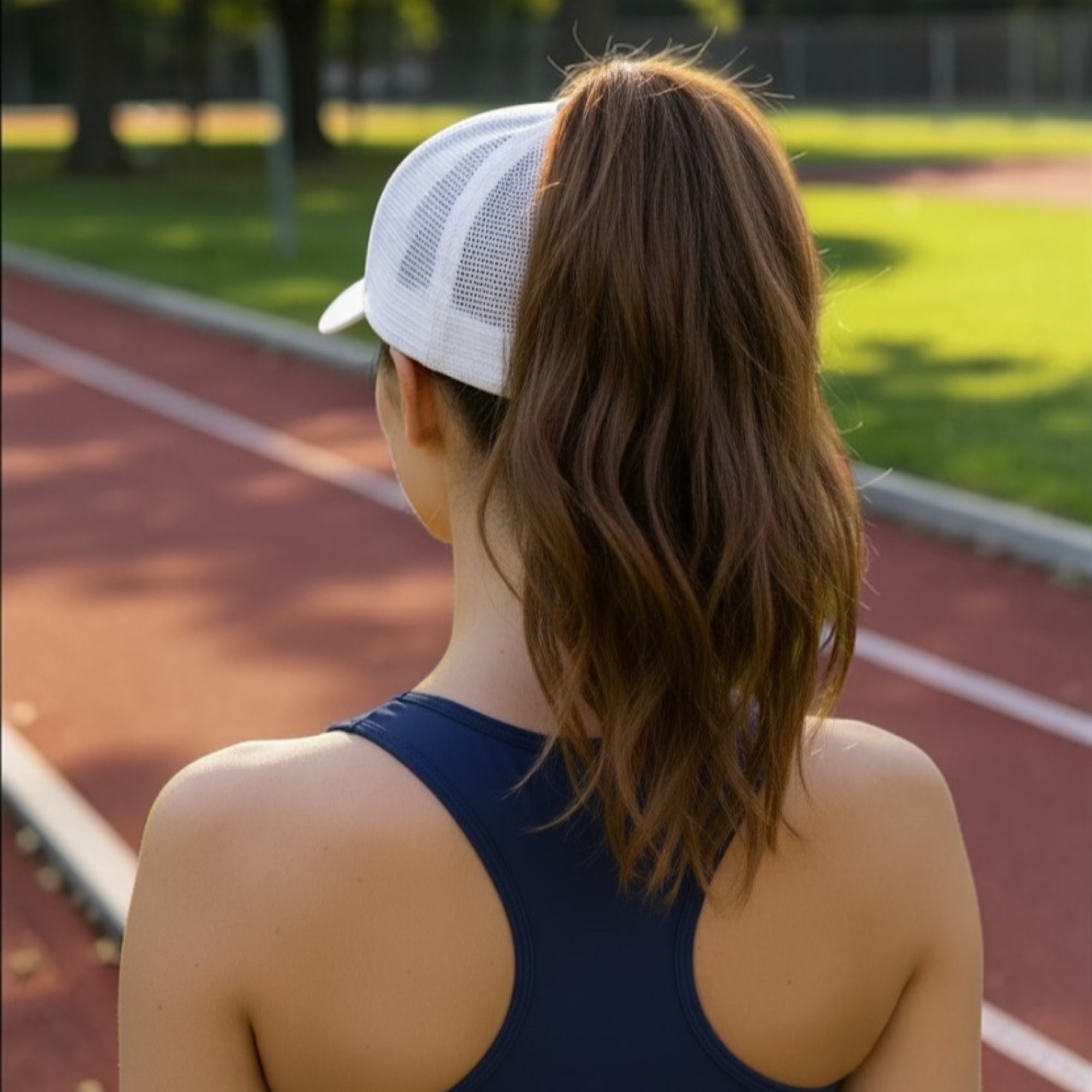 WHITE Plain Ponytail Cap