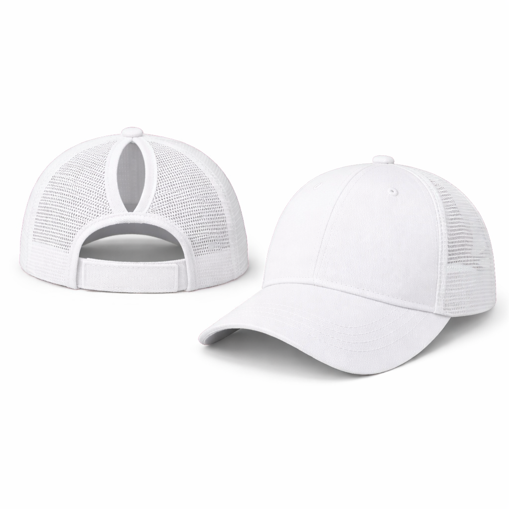 WHITE Plain Ponytail Cap