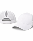 WHITE Plain Ponytail Cap