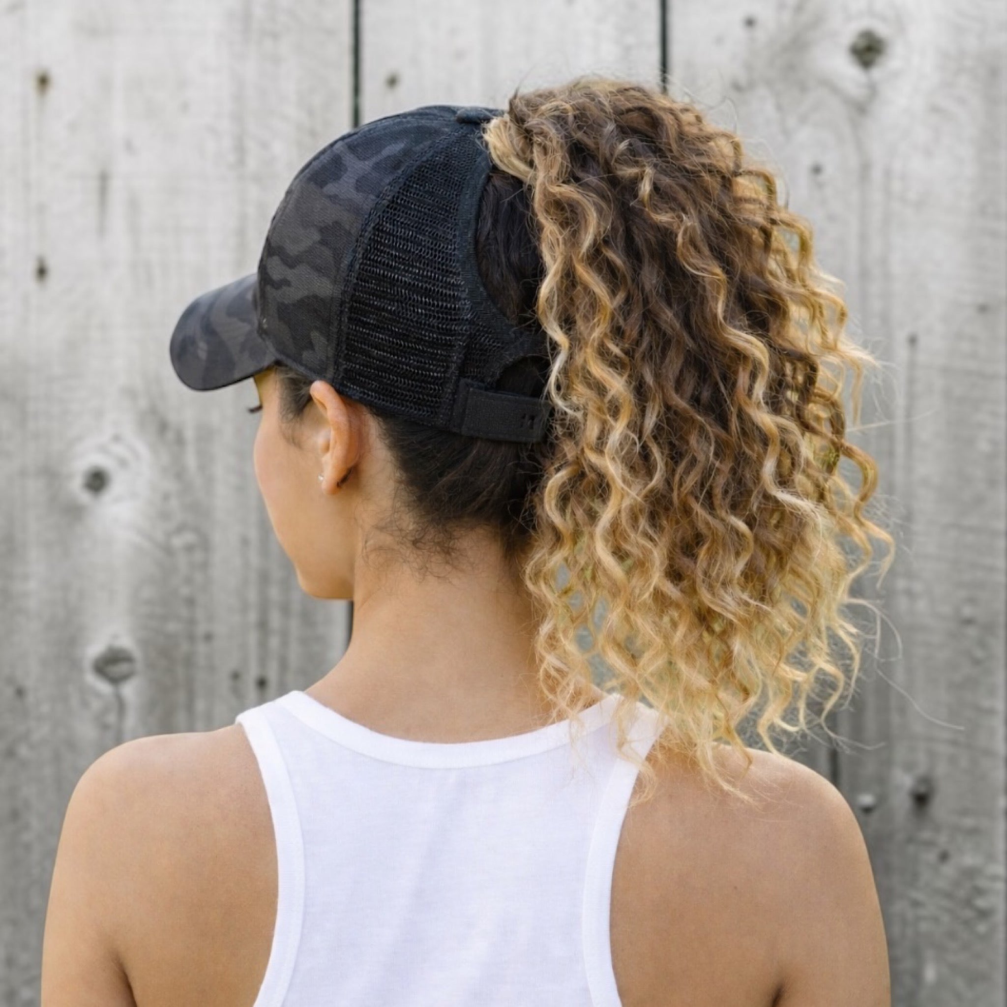 Black Camo Plain Ponytail Cap