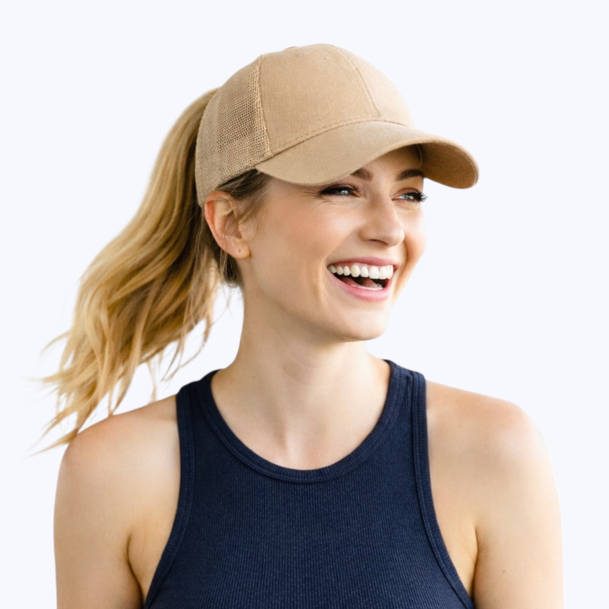 BEIGE Plain Ponytail Cap