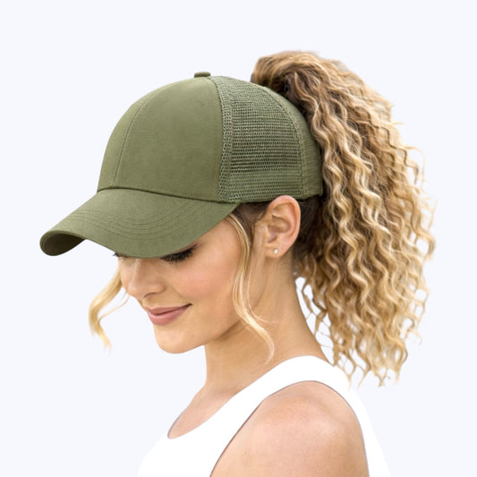 Olive Plain Ponytail Cap
