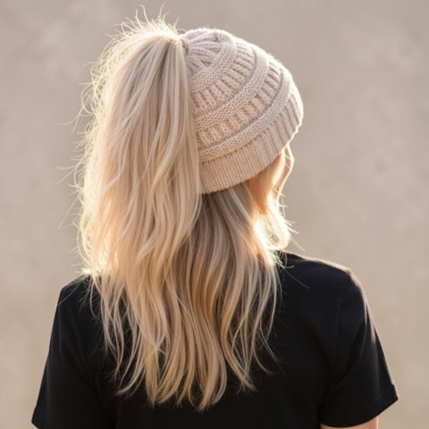 BEIGE Ponytail Beanie