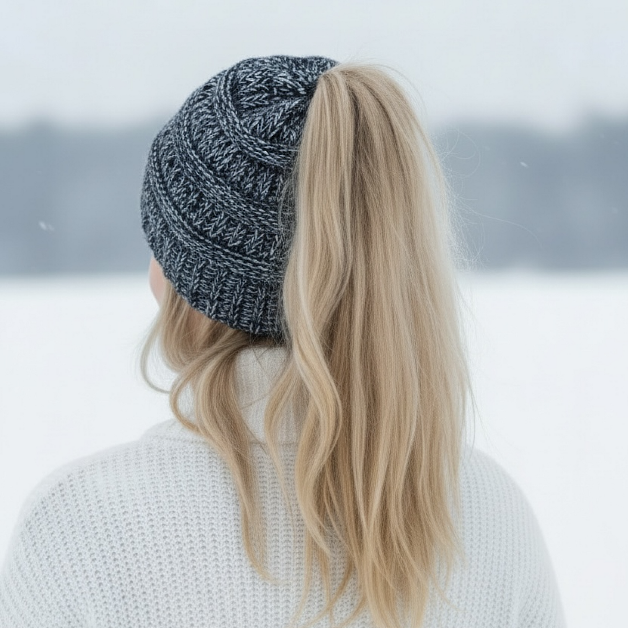 GREY/WHITE Ponytail Beanie