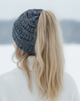 GREY/WHITE Ponytail Beanie