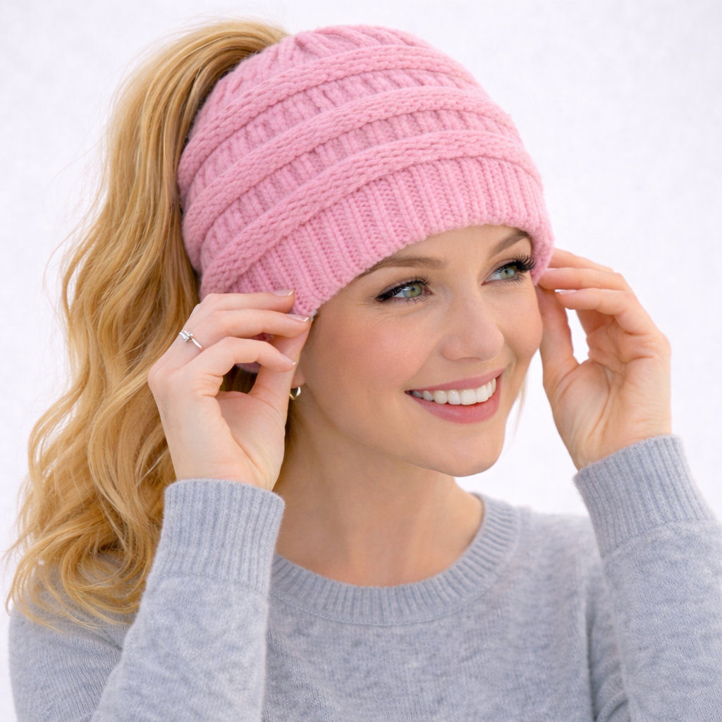 BABY PINK Ponytail Beanie