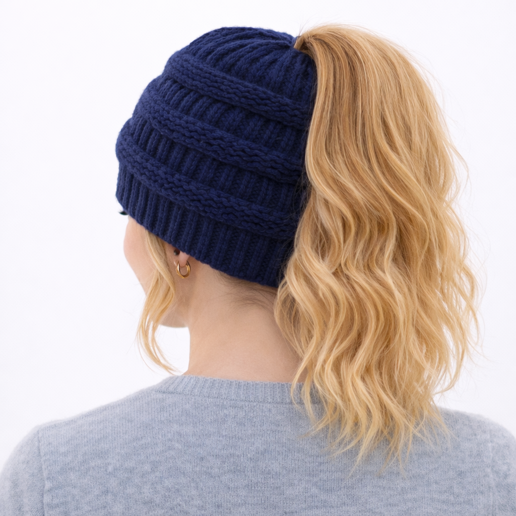 NAVY Ponytail Beanie