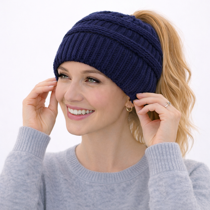 NAVY Ponytail Beanie