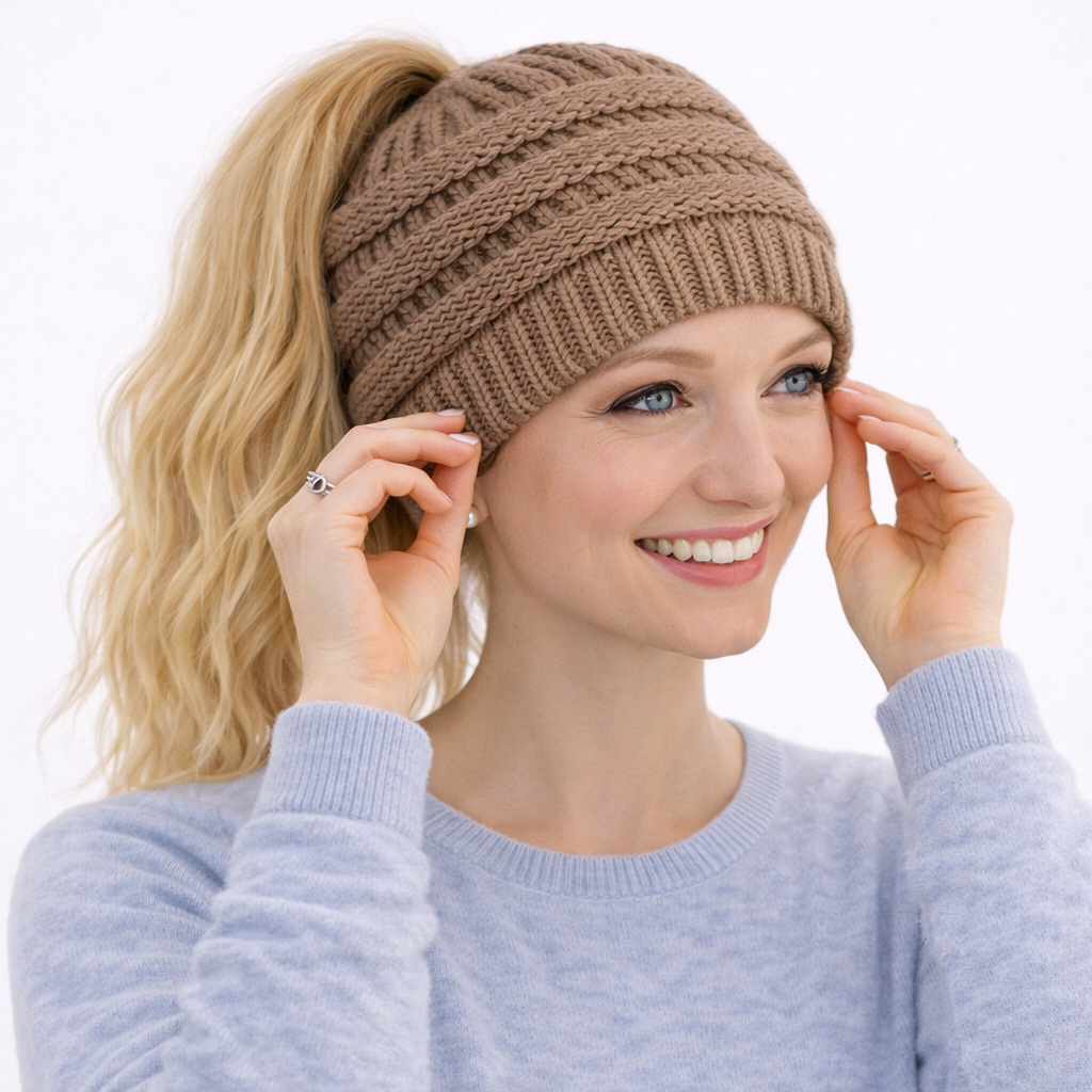 TAUPE Ponytail Beanie