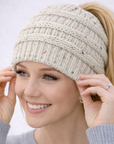 IVORY CONFETTI Ponytail Beanie