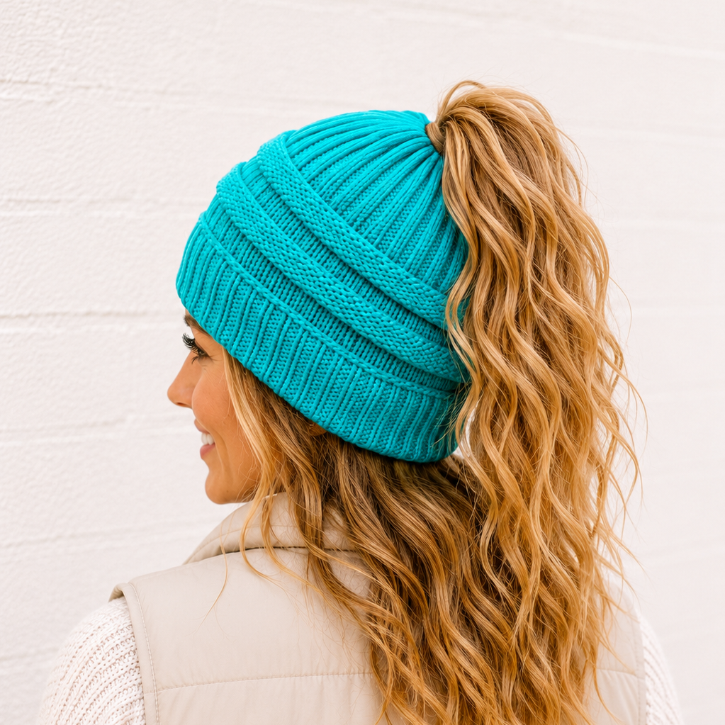 TEAL Ponytail Beanie
