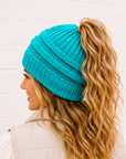 TEAL Ponytail Beanie