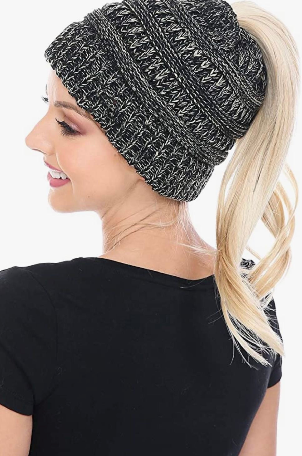 GREY/WHITE Ponytail Beanie