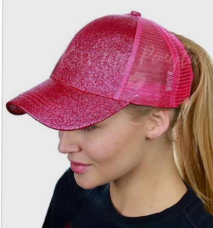 ELECTRIC PINK Glitter Ponytail Cap