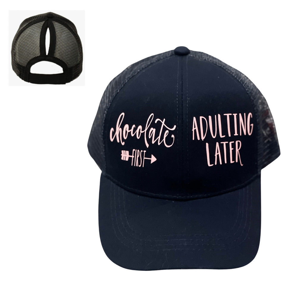 CHOCOLATE 🍫 FIRST ADULTING LATER  Ponytail Cap