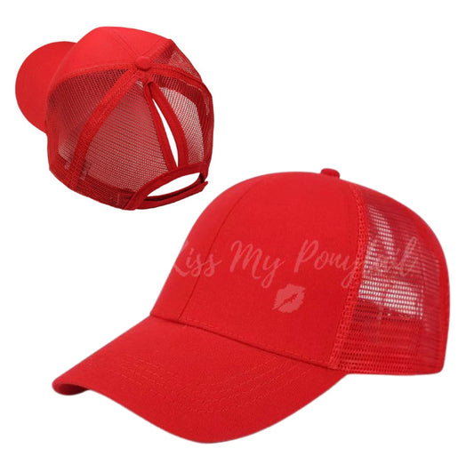RED Plain Ponytail Cap