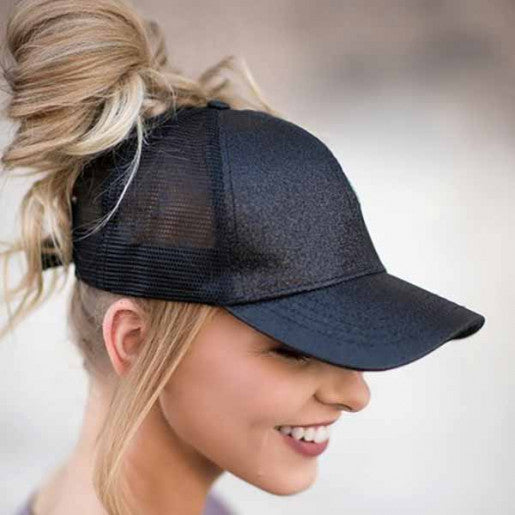 NAVY Glitter Ponytail Cap