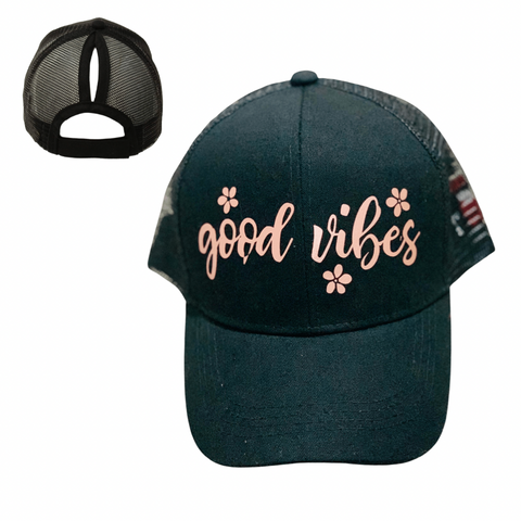GOOD 😊 VIBES Ponytail Cap